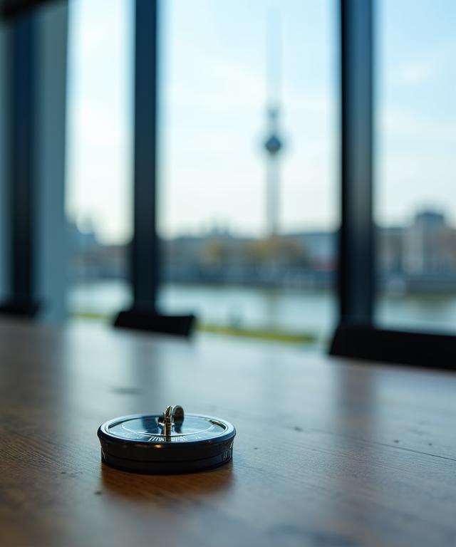 Blick auf das Berliner Regierungsviertel und globale Handelsverbindungen repräsentiert durch Hanseatic Compass