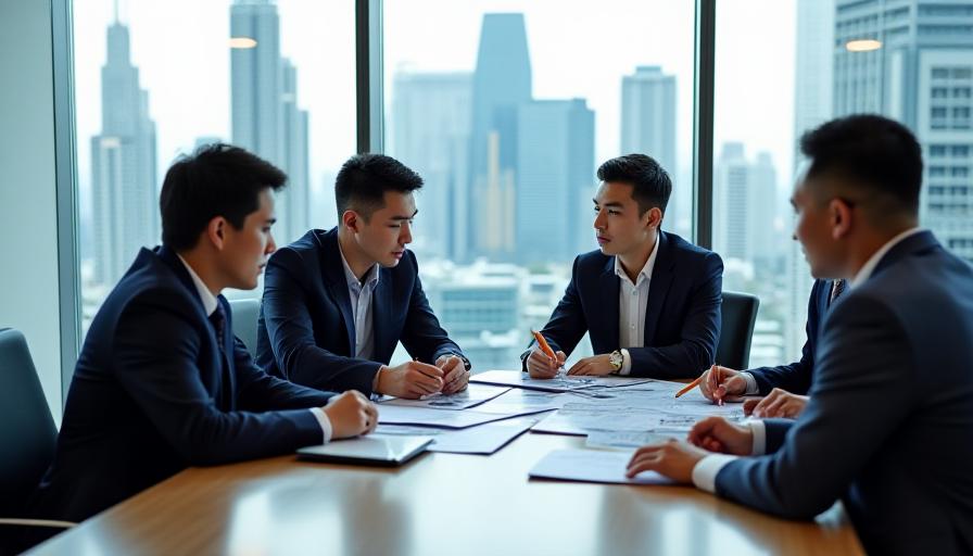 Professionelle Geschäftshandlung in einem modernen Bürogebäude in Bangkok